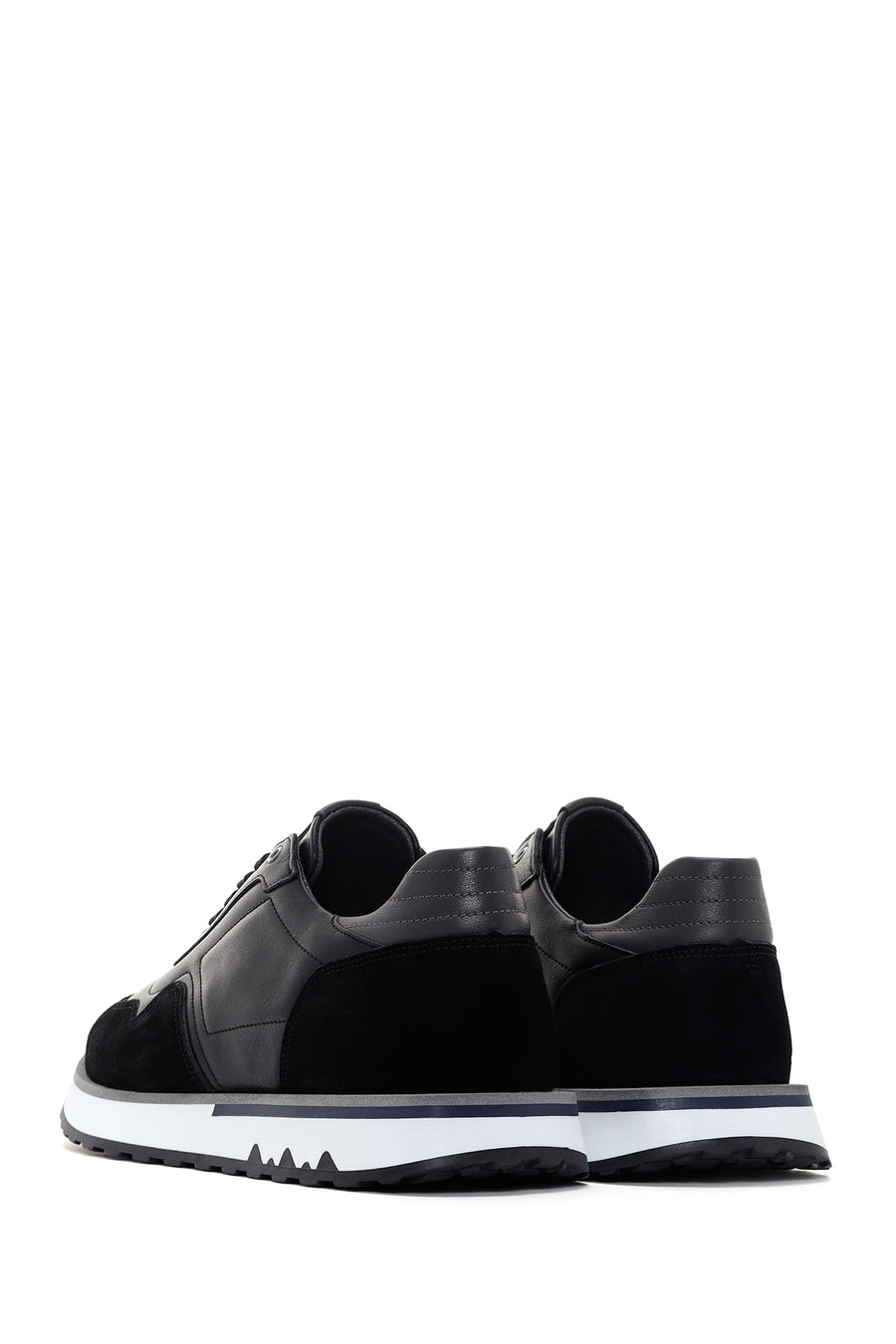 Erkek Siyah Kalın Tabanlı Bağcıklı Deri Casual Sneaker