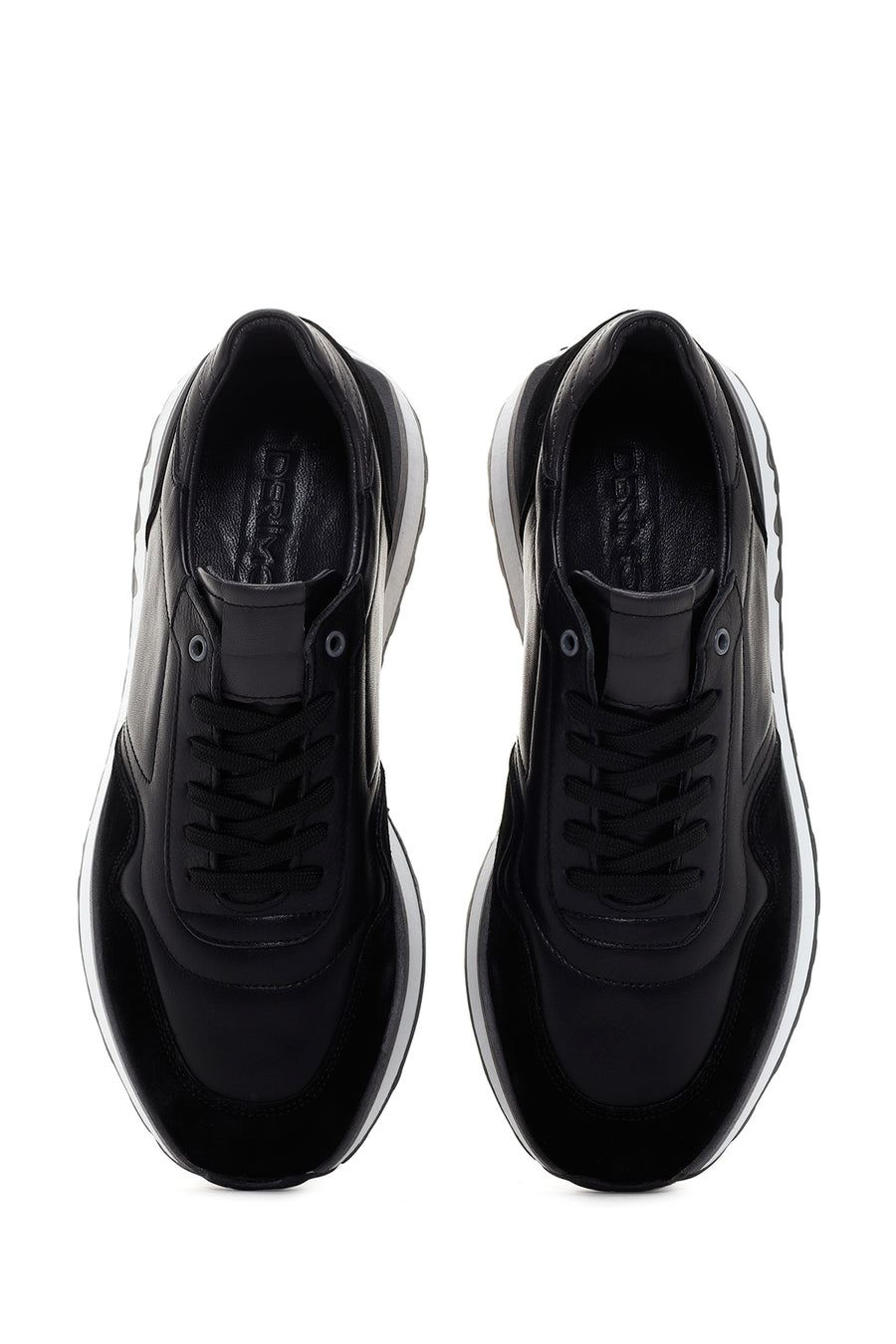 Erkek Siyah Kalın Tabanlı Bağcıklı Deri Casual Sneaker
