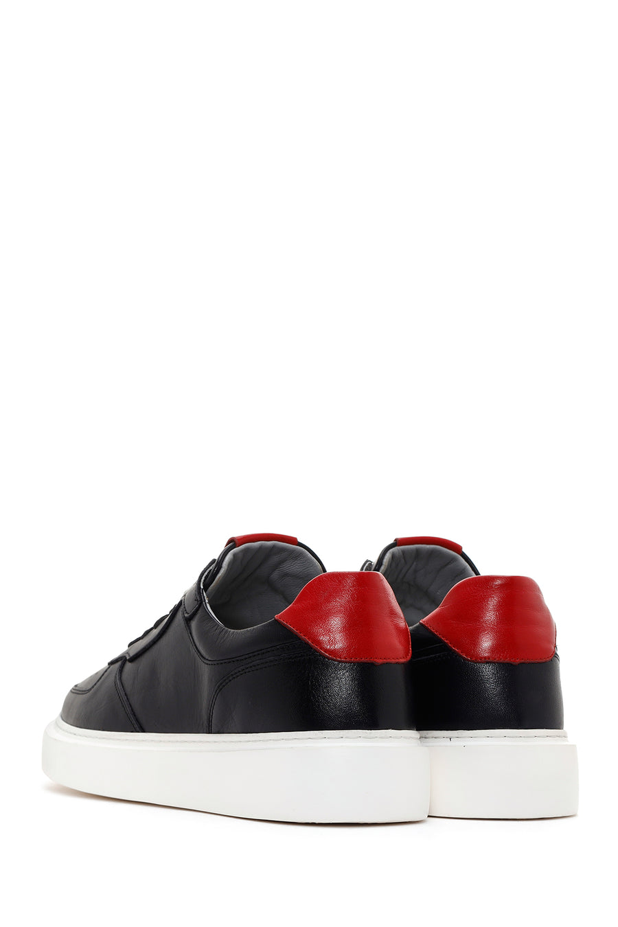 Erkek Siyah Kalın Tabanlı Bağcıklı Deri Sneaker