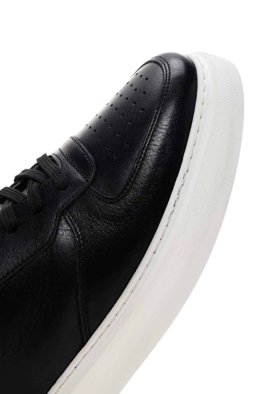 Erkek Siyah Kalın Tabanlı Bağcıklı Deri Sneaker