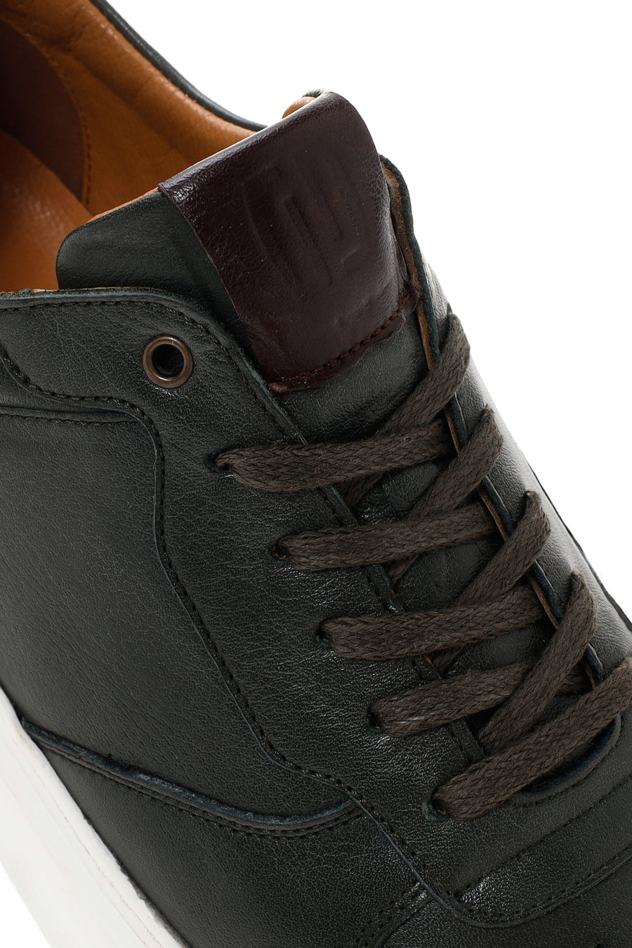 Erkek Yeşil Kalın Tabanlı Bağcıklı Deri Sneaker