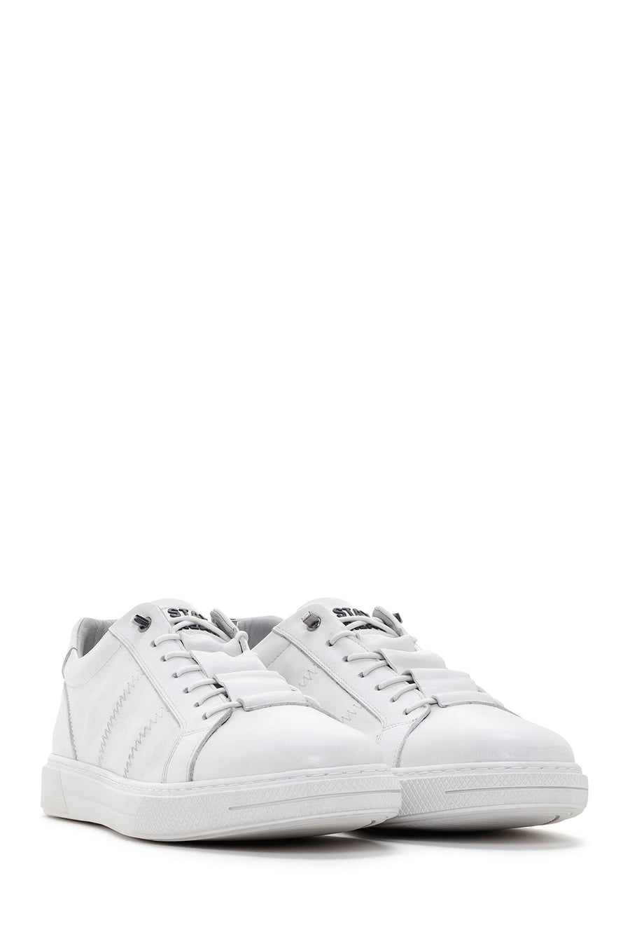 Men's White Lace-up Leather Sneaker