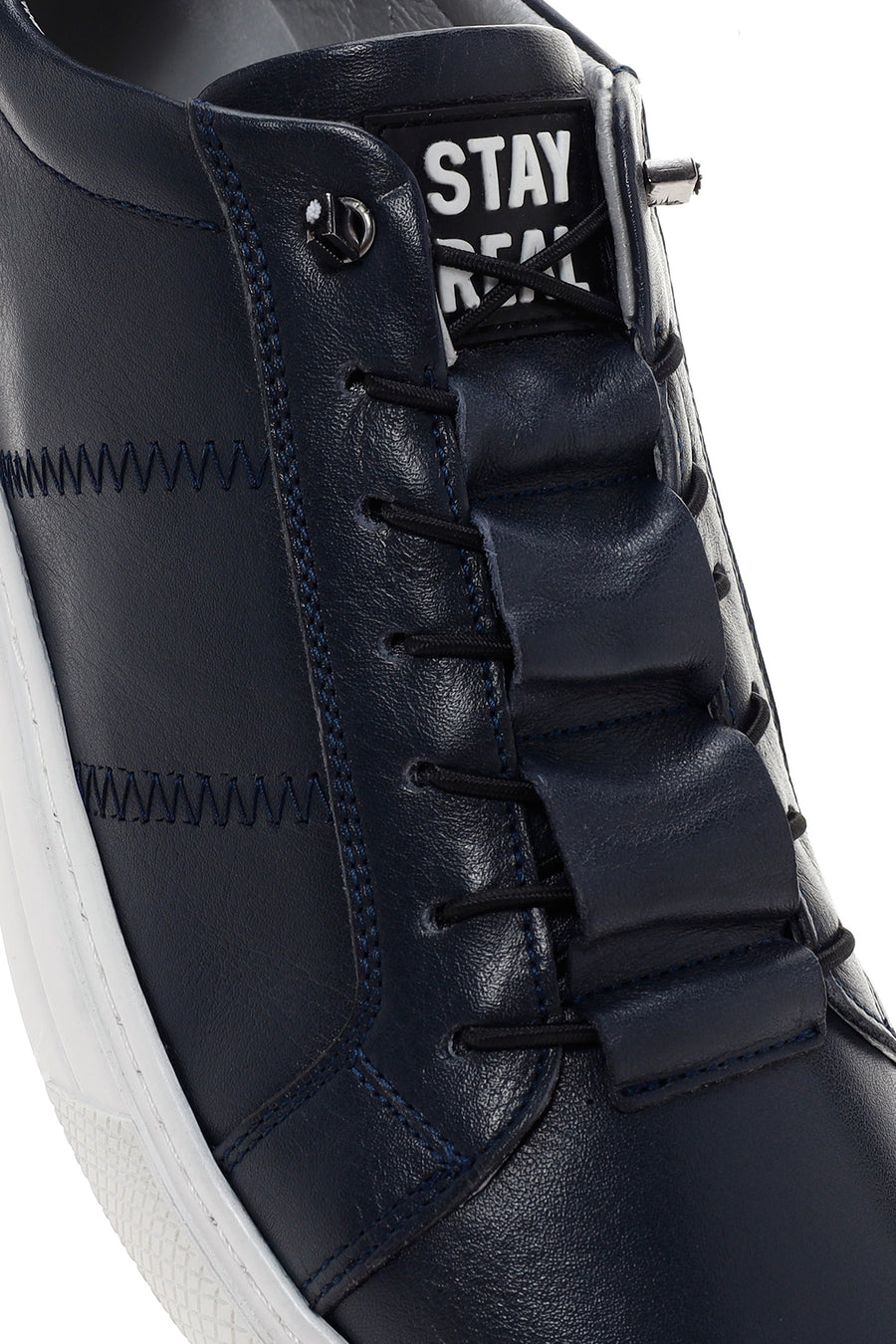 Men's Navy Blue Lace-Up Leather Sneaker