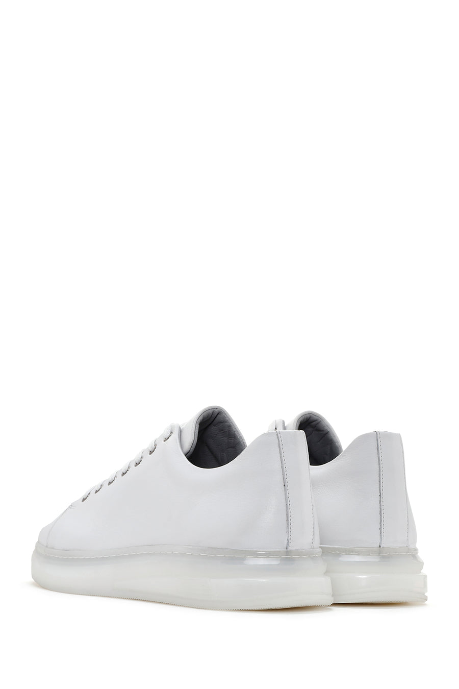 Erkek Beyaz Kalın Tabanlı Bağcıklı Deri Sneaker