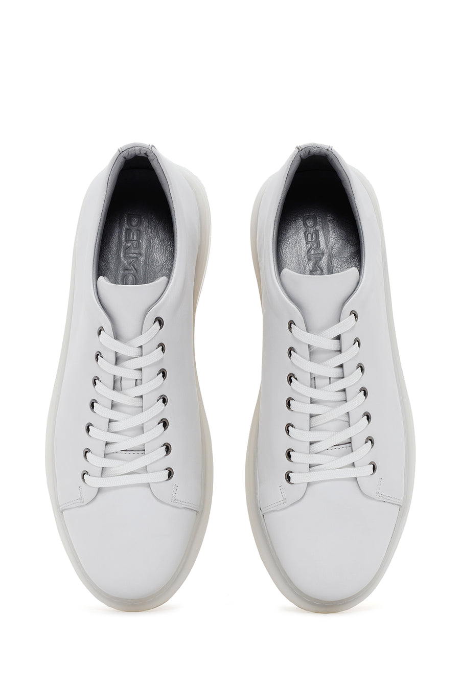 Erkek Beyaz Kalın Tabanlı Bağcıklı Deri Sneaker