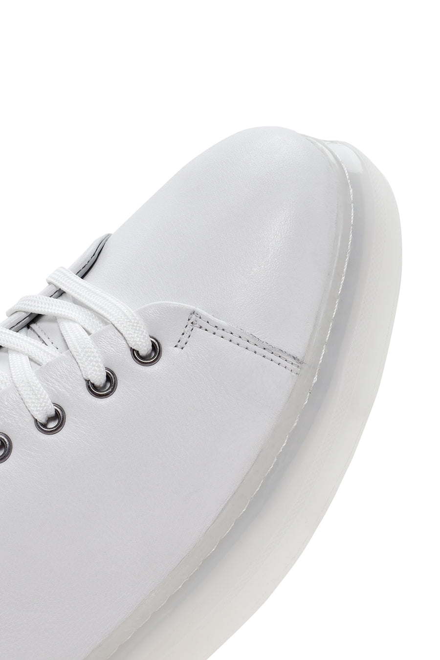 Erkek Beyaz Kalın Tabanlı Bağcıklı Deri Sneaker