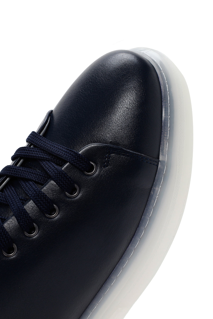 Erkek Lacivert Kalın Tabanlı Bağcıklı Deri Sneaker