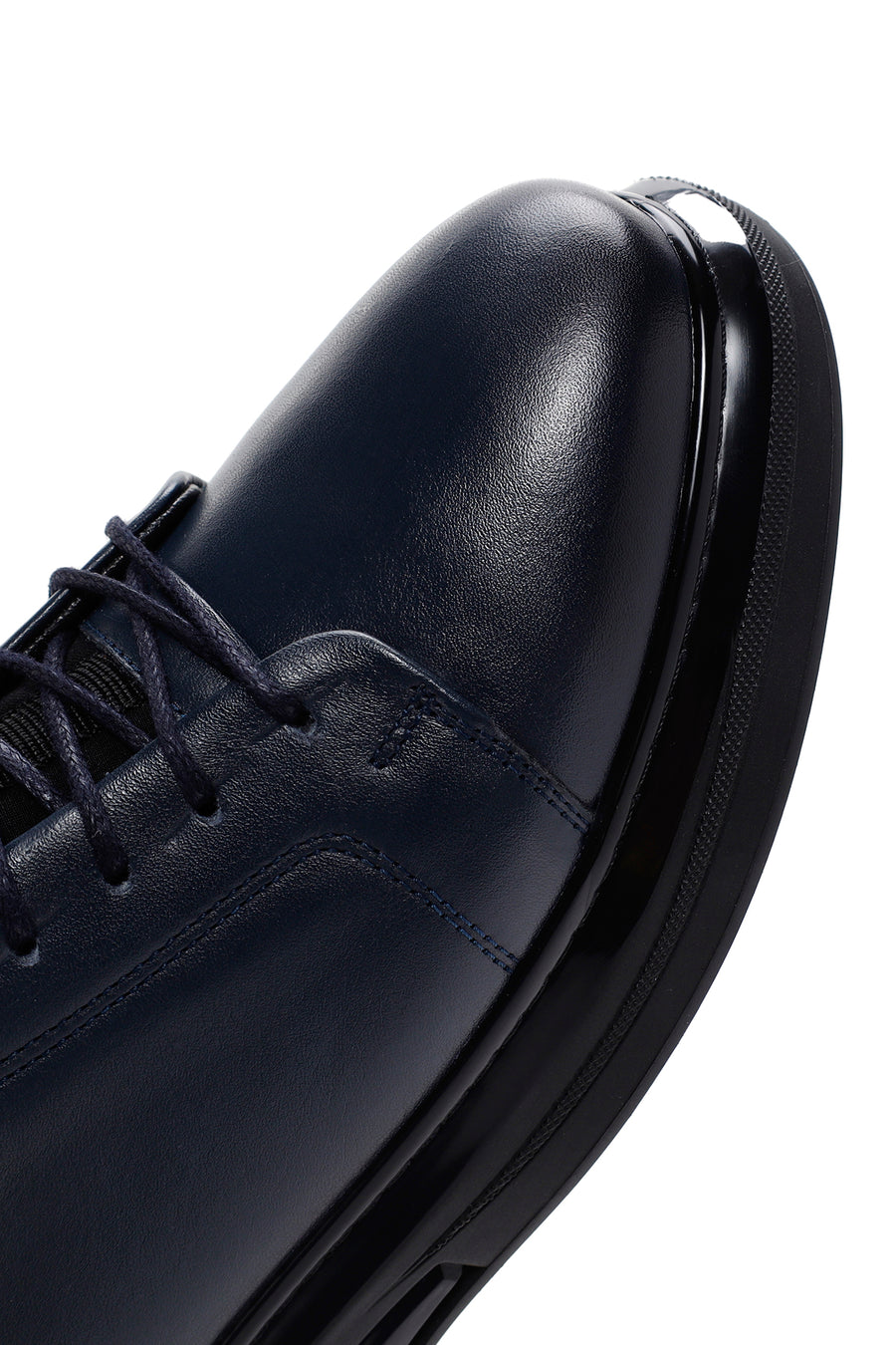 Erkek Lacivert Kalın Tabanlı Bağcıklı Deri Sneaker