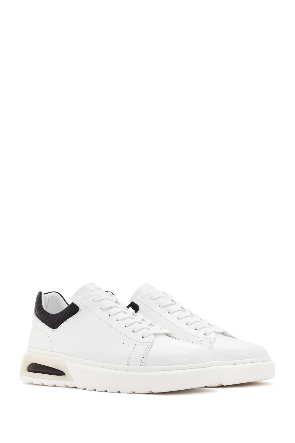 Erkek Beyaz Kalın Tabanlı Bağcıklı Deri Sneaker