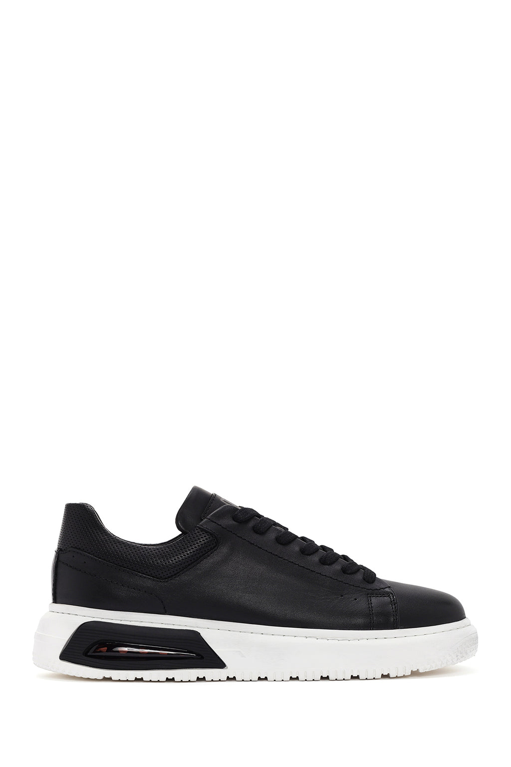 Erkek Siyah Kalın Tabanlı Bağcıklı Deri Sneaker