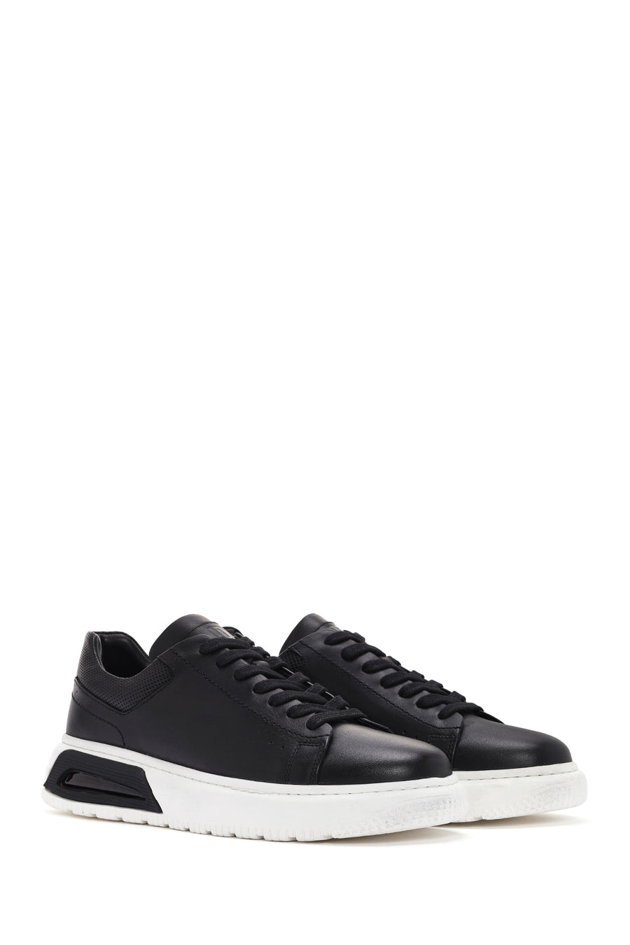 Men's Black Thick Sole Lace Up Leather Sneaker