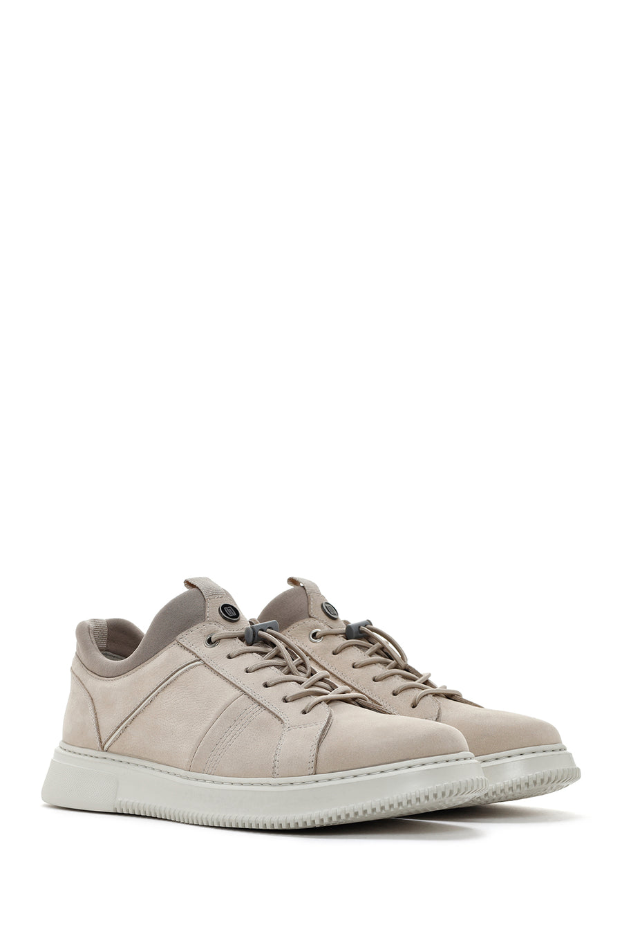 Men's Beige Lace-Up Nubuck Leather Sneaker
