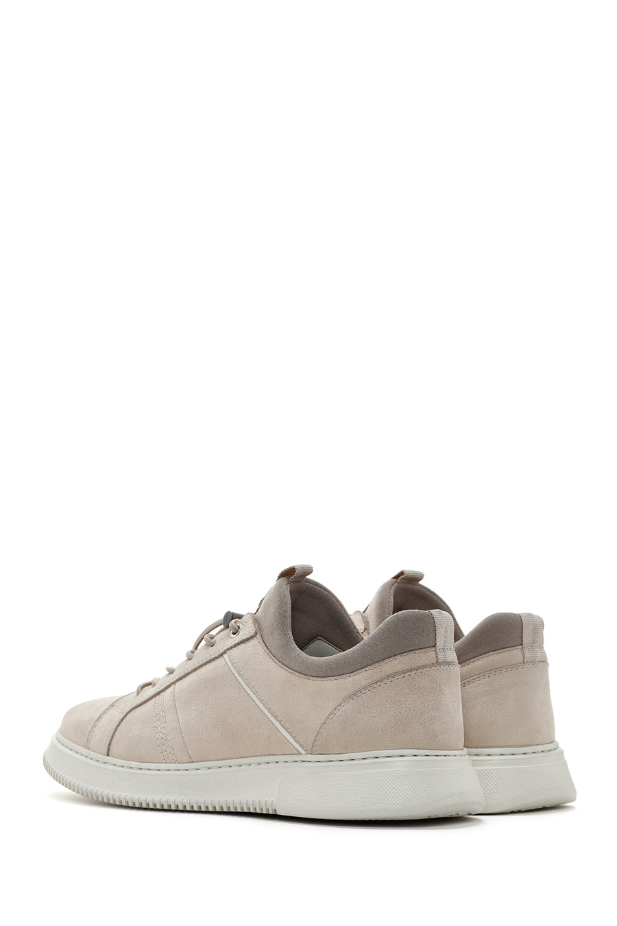 Men's Beige Lace-Up Nubuck Leather Sneaker
