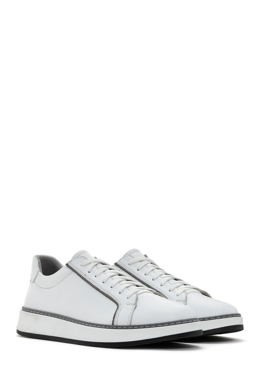 Men's White Lace-up Leather Sneaker