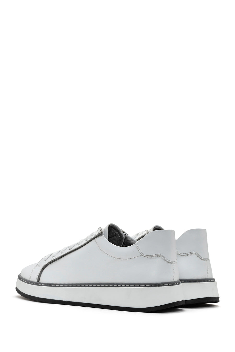 Men's White Lace-up Leather Sneaker
