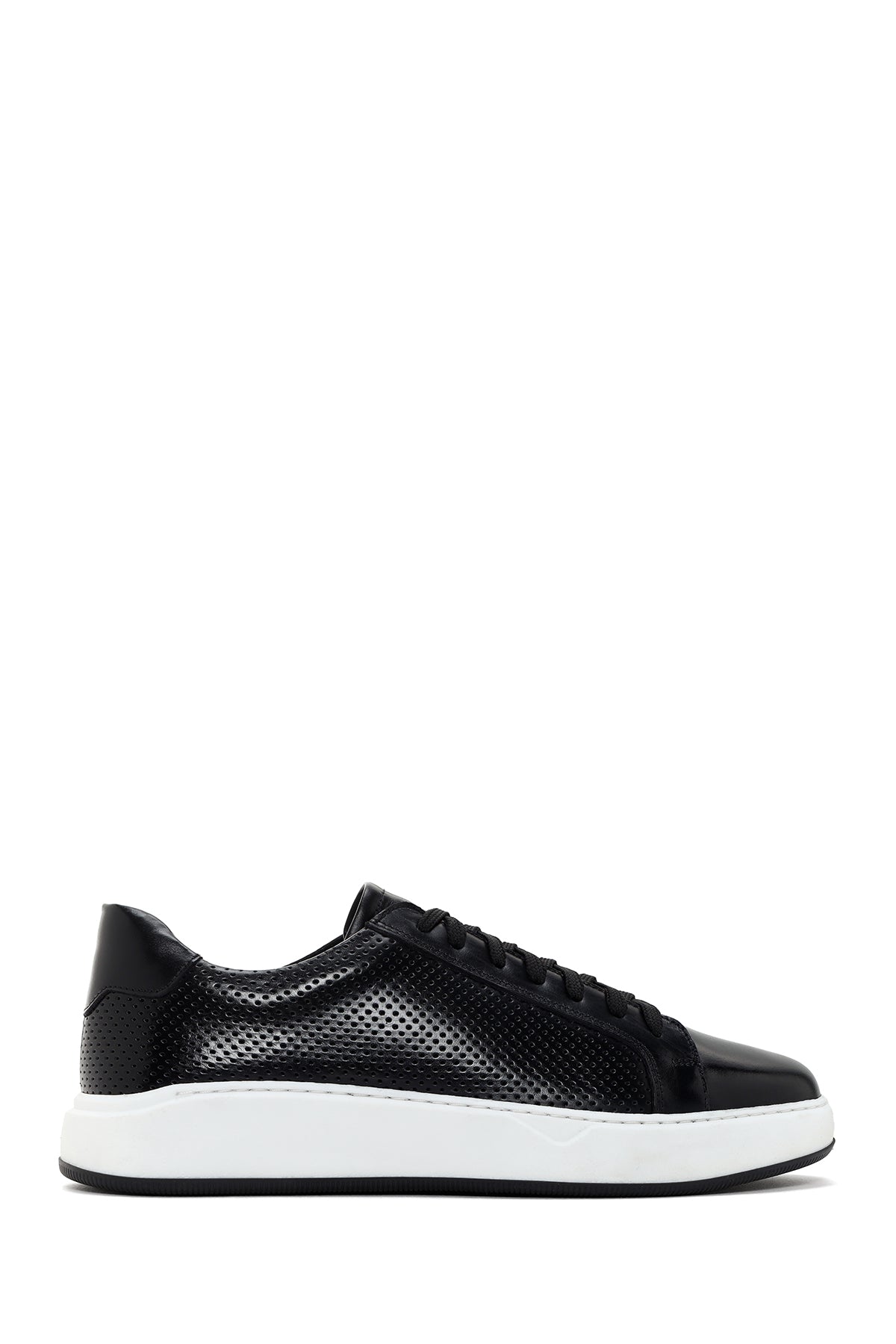 Men's Black Lace-up Thick-Sole Leather Sneaker 24SFD678126 | Derimod