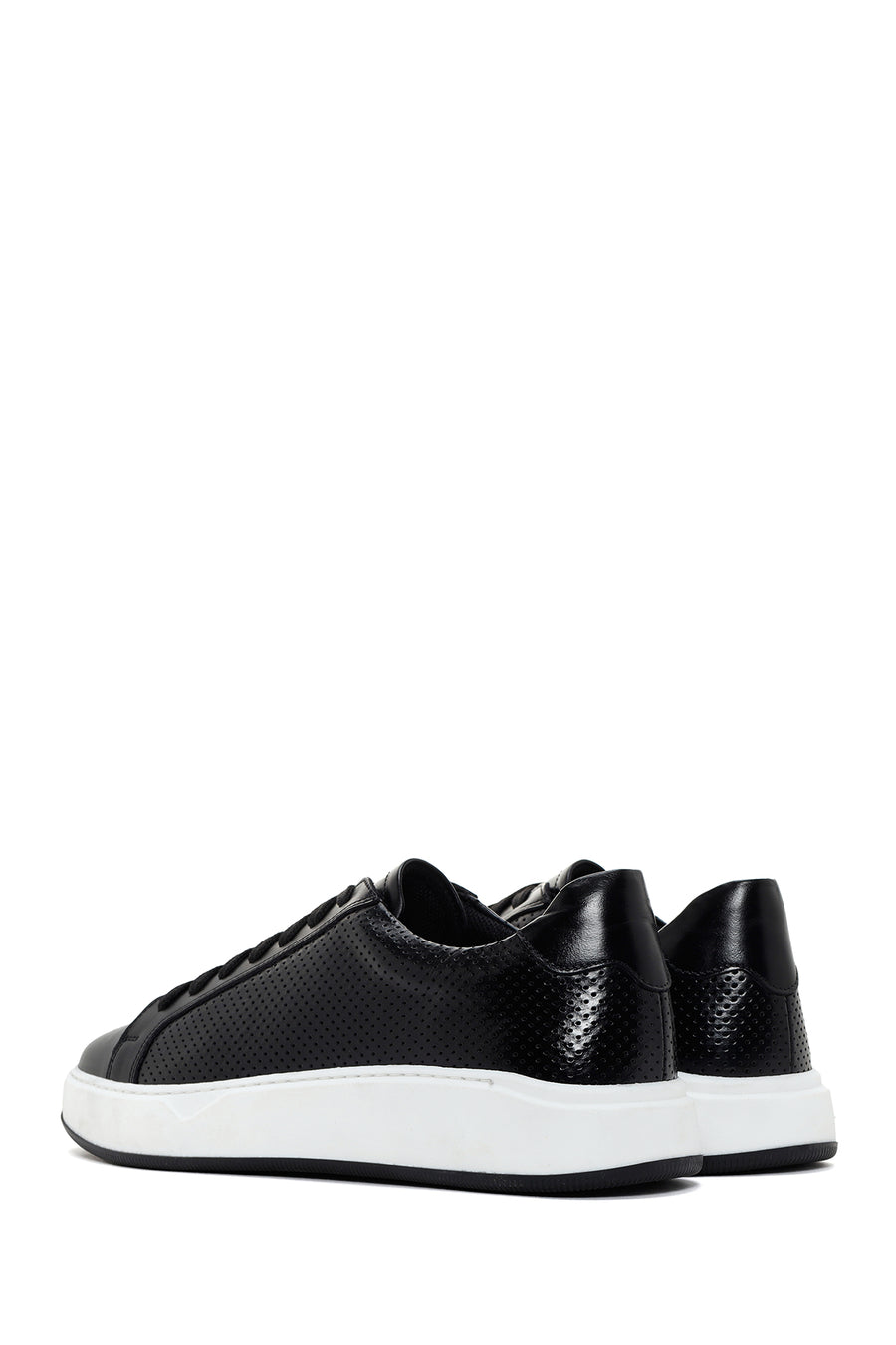 Erkek Siyah Bağcıklı Kalın Tabanlı Deri Sneaker