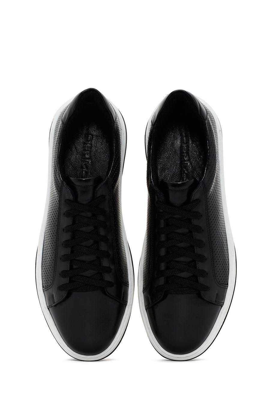 Erkek Siyah Bağcıklı Kalın Tabanlı Deri Sneaker