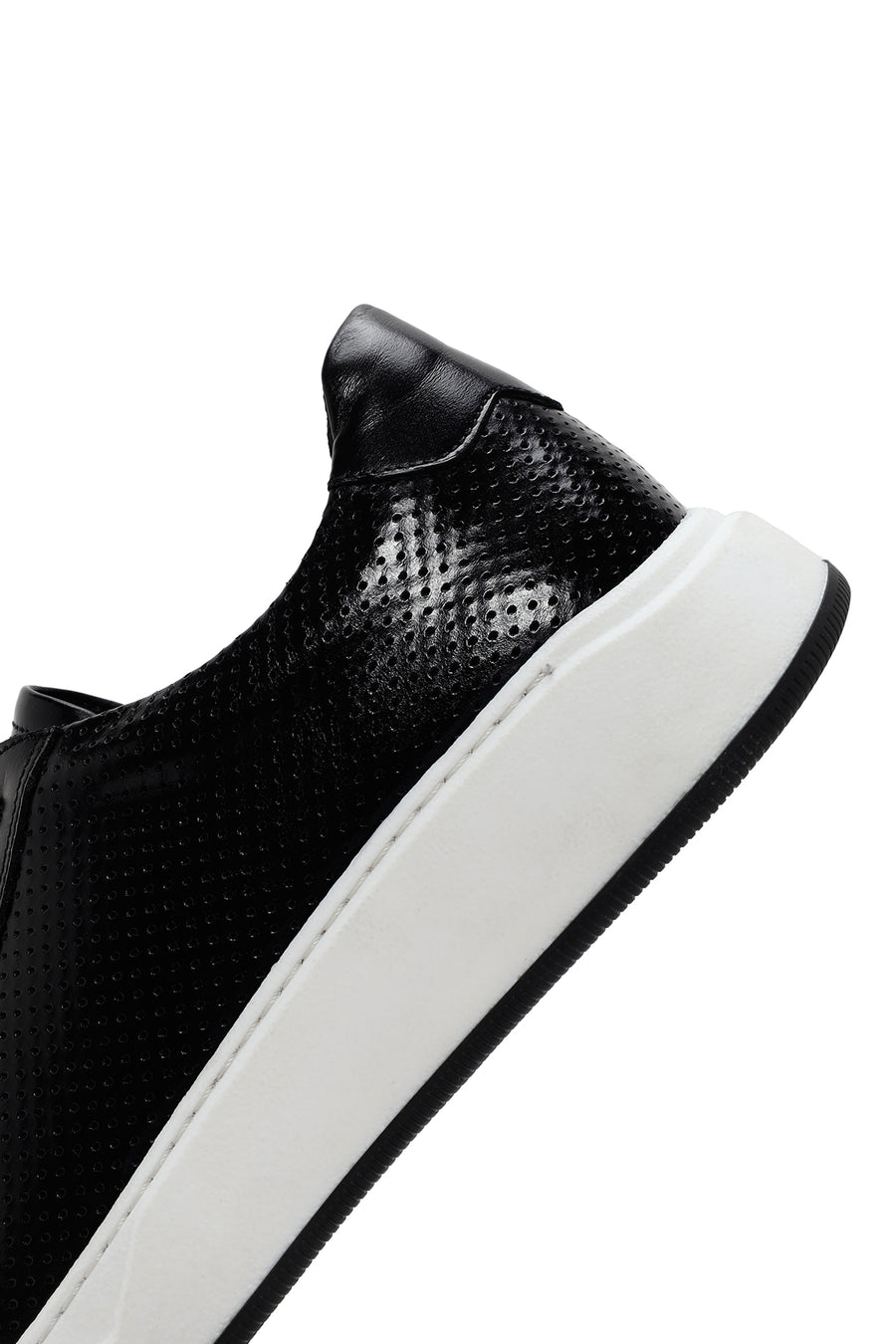 Erkek Siyah Bağcıklı Kalın Tabanlı Deri Sneaker