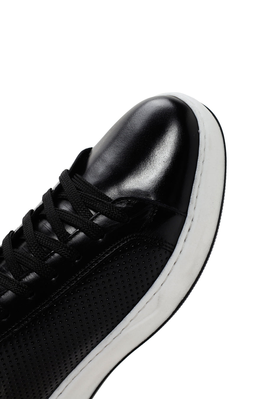 Erkek Siyah Bağcıklı Kalın Tabanlı Deri Sneaker