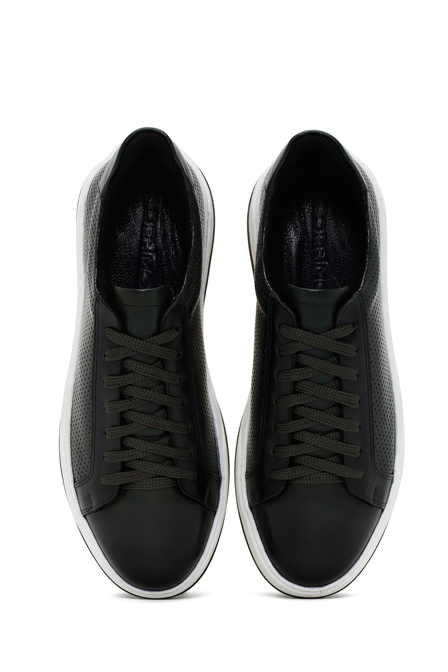 Erkek Haki Bağcıklı Kalın Tabanlı Deri Sneaker