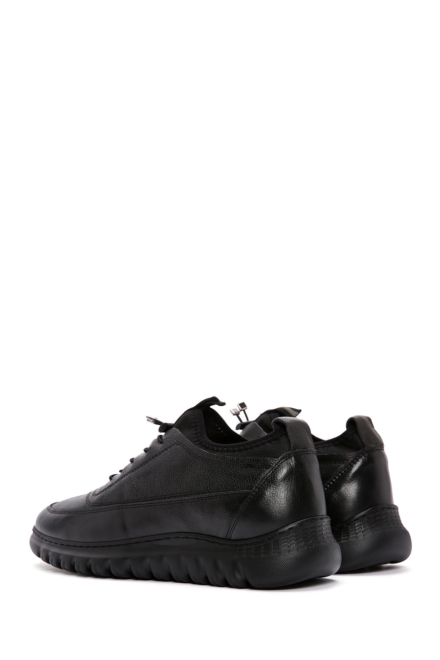 Men's Black Lace-Up Leather Casual Sneaker
