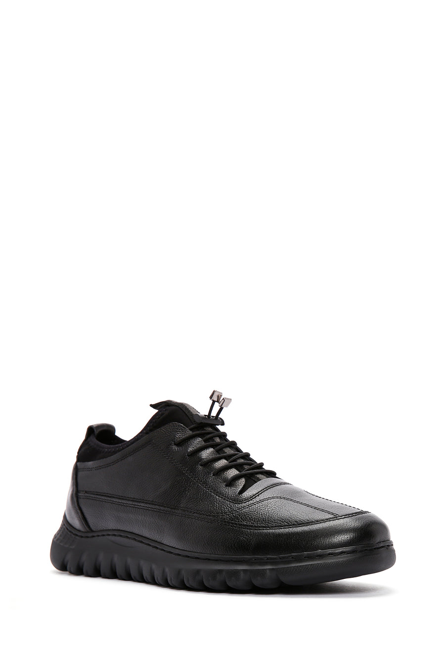 Men's Black Lace-Up Leather Casual Sneaker