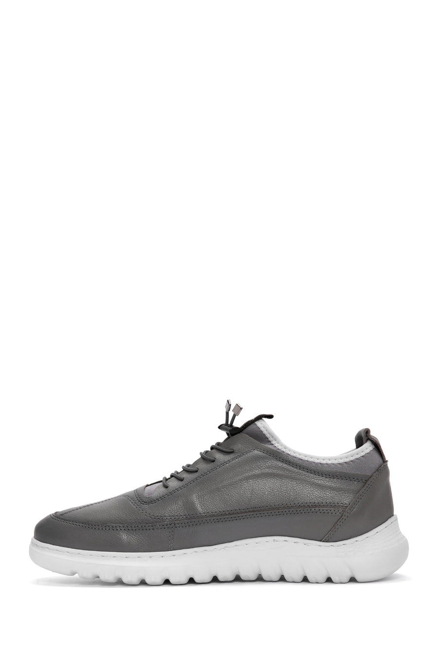 Men's Gray Lace-Up Leather Casual Sneaker
