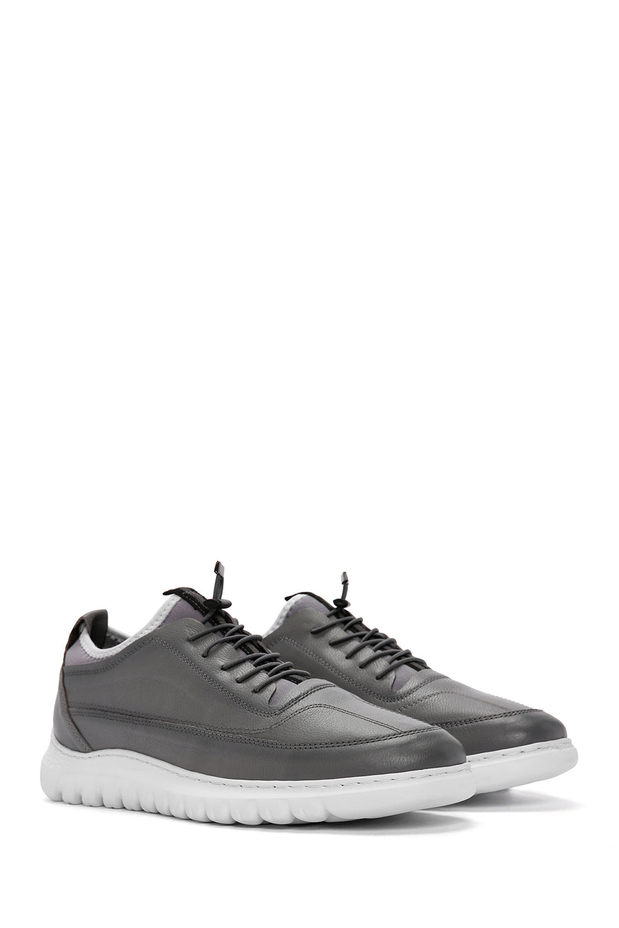 Men's Gray Lace-Up Leather Casual Sneaker