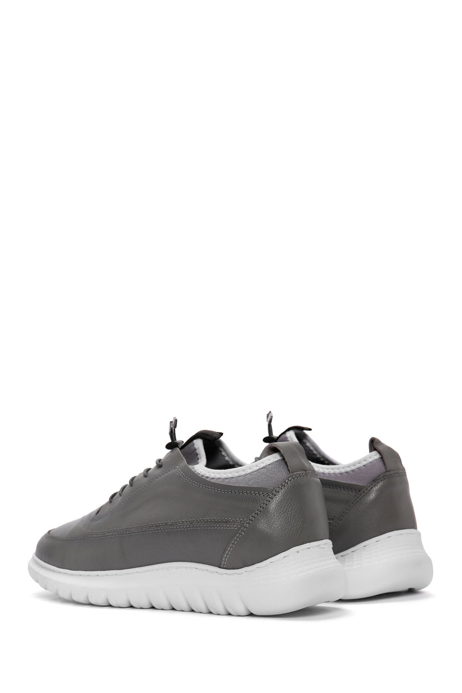 Men's Gray Lace-Up Leather Casual Sneaker