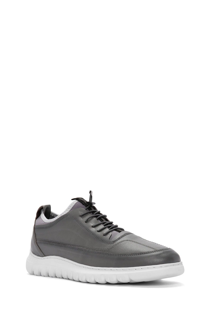 Men's Gray Lace-Up Leather Casual Sneaker