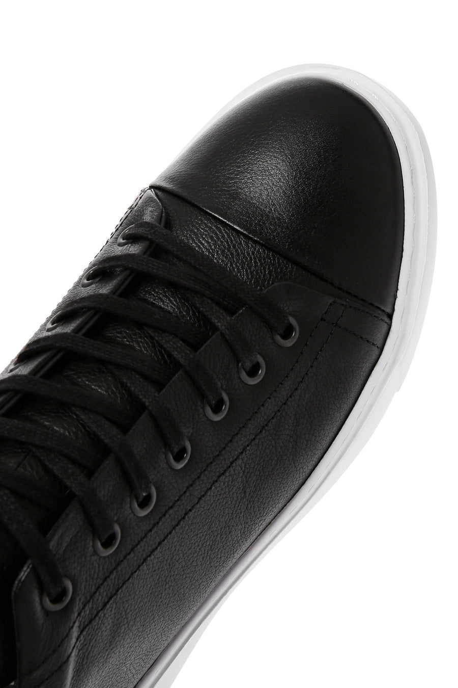 Men's Black Lace-up Thick-Sole Leather Sneaker