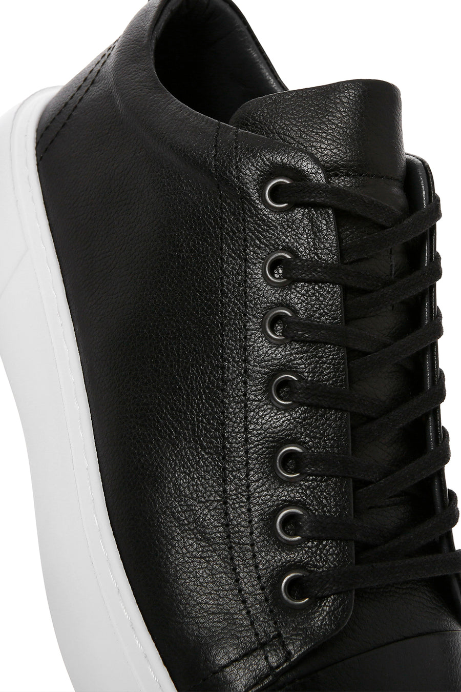 Men's Black Lace-up Thick-Sole Leather Sneaker