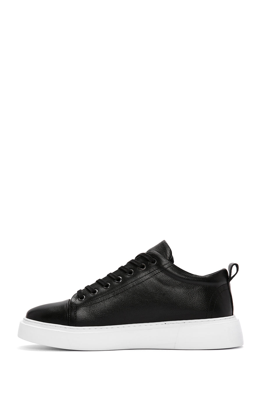Men's Black Lace-up Thick-Sole Leather Sneaker
