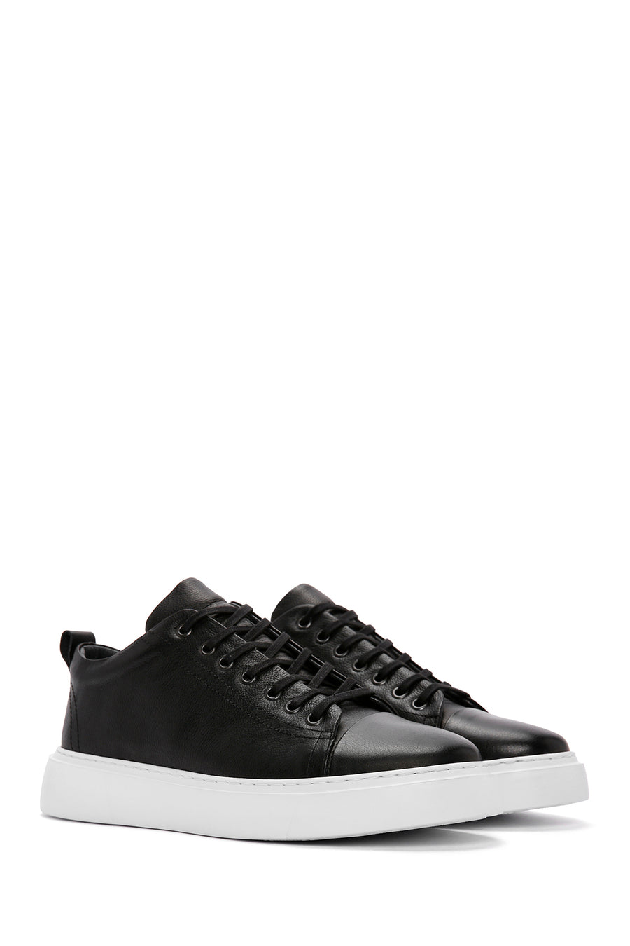 Men's Black Lace-up Thick-Sole Leather Sneaker