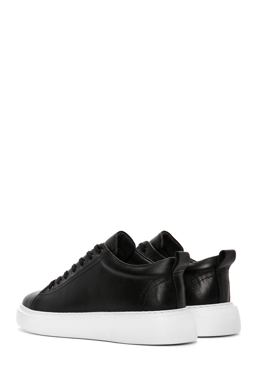 Men's Black Lace-up Thick-Sole Leather Sneaker