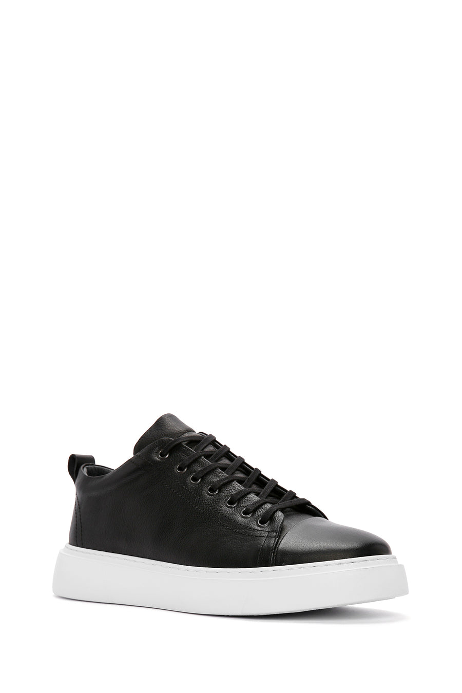 Men's Black Lace-up Thick-Sole Leather Sneaker