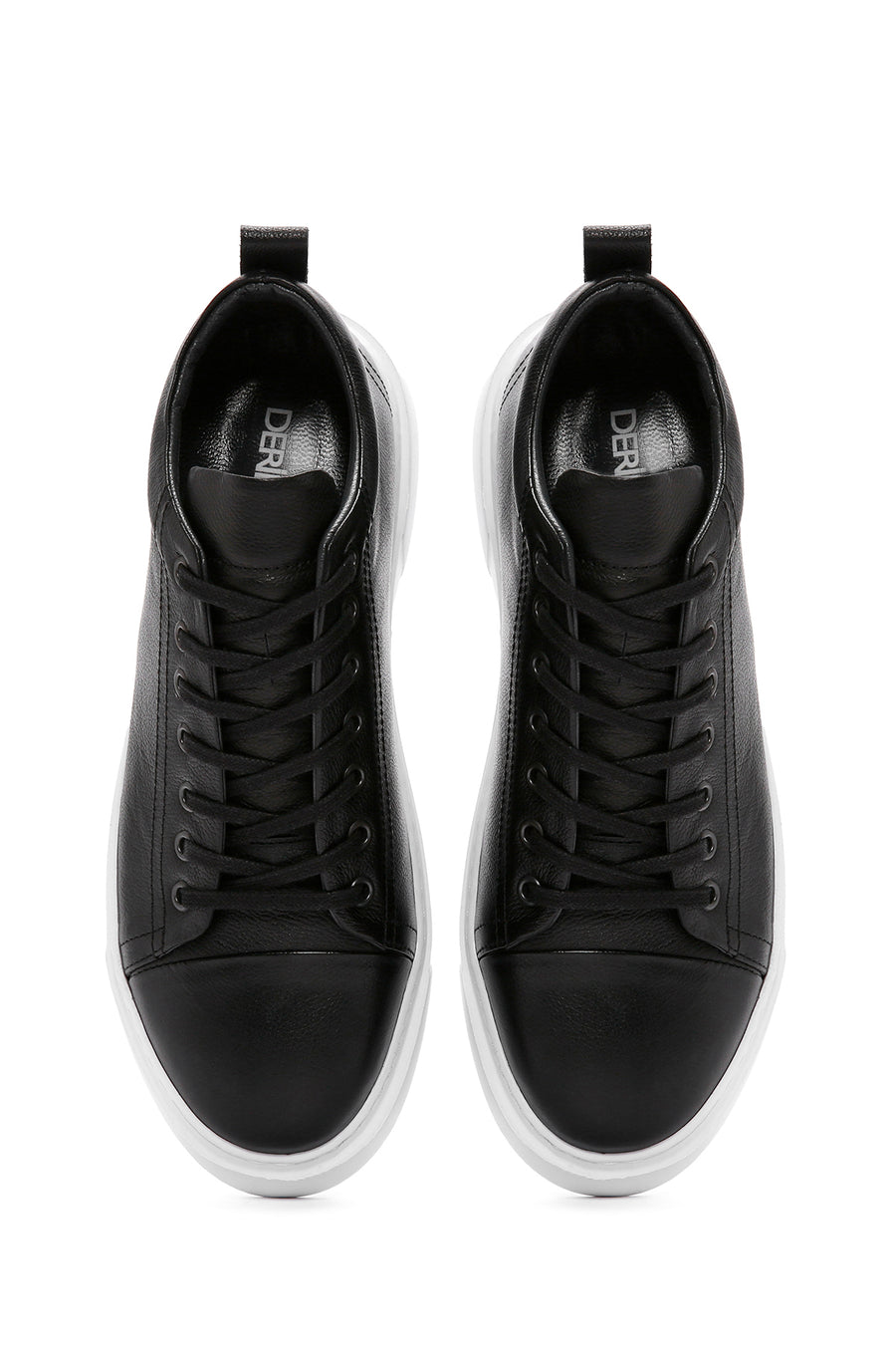 Men's Black Lace-up Thick-Sole Leather Sneaker