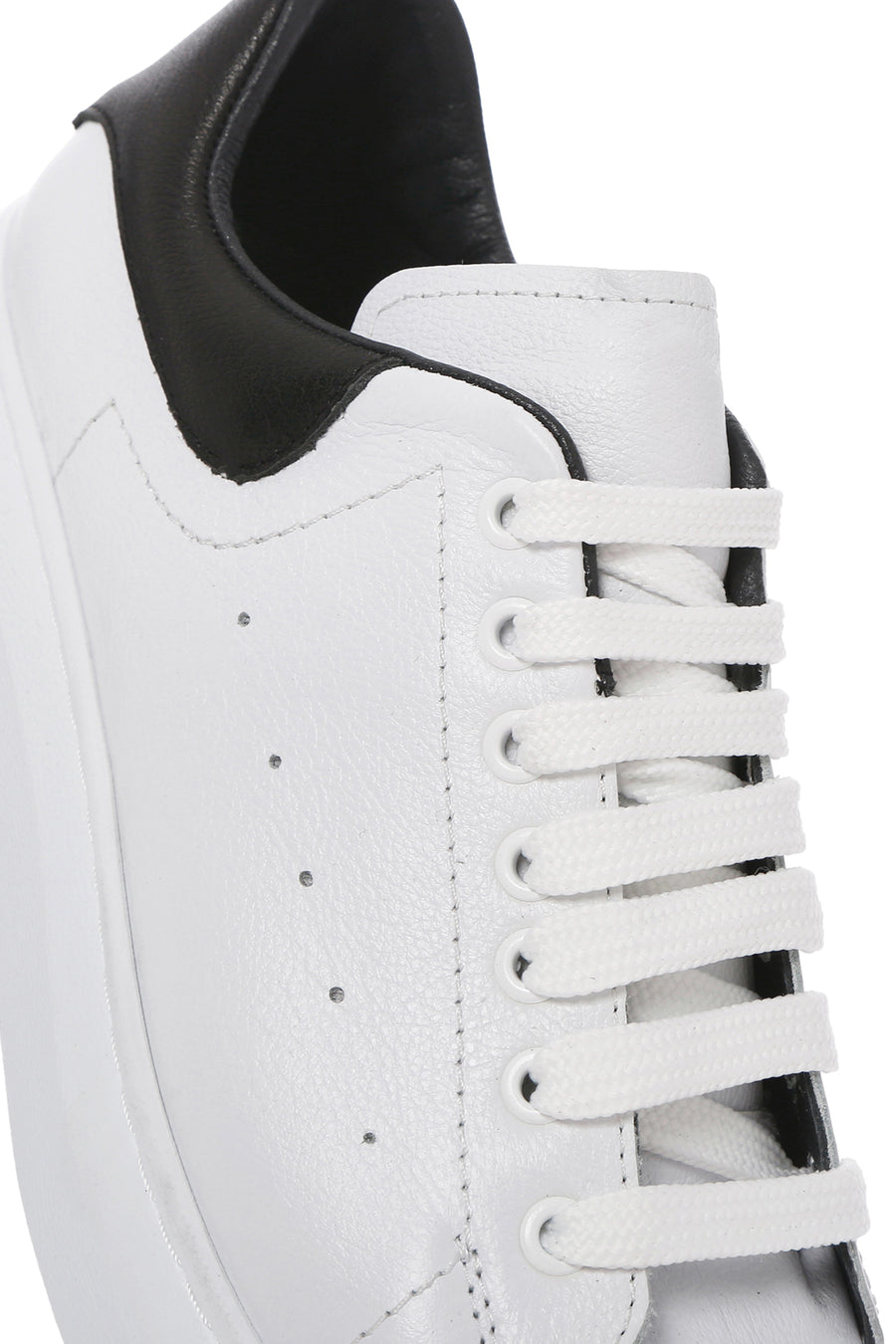 Men's White Lace-up Thick-Sole Leather Sneaker