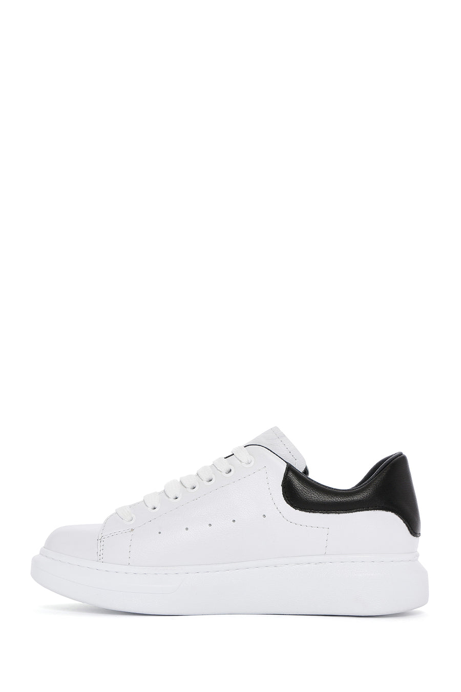 Men's White Lace-up Thick-Sole Leather Sneaker