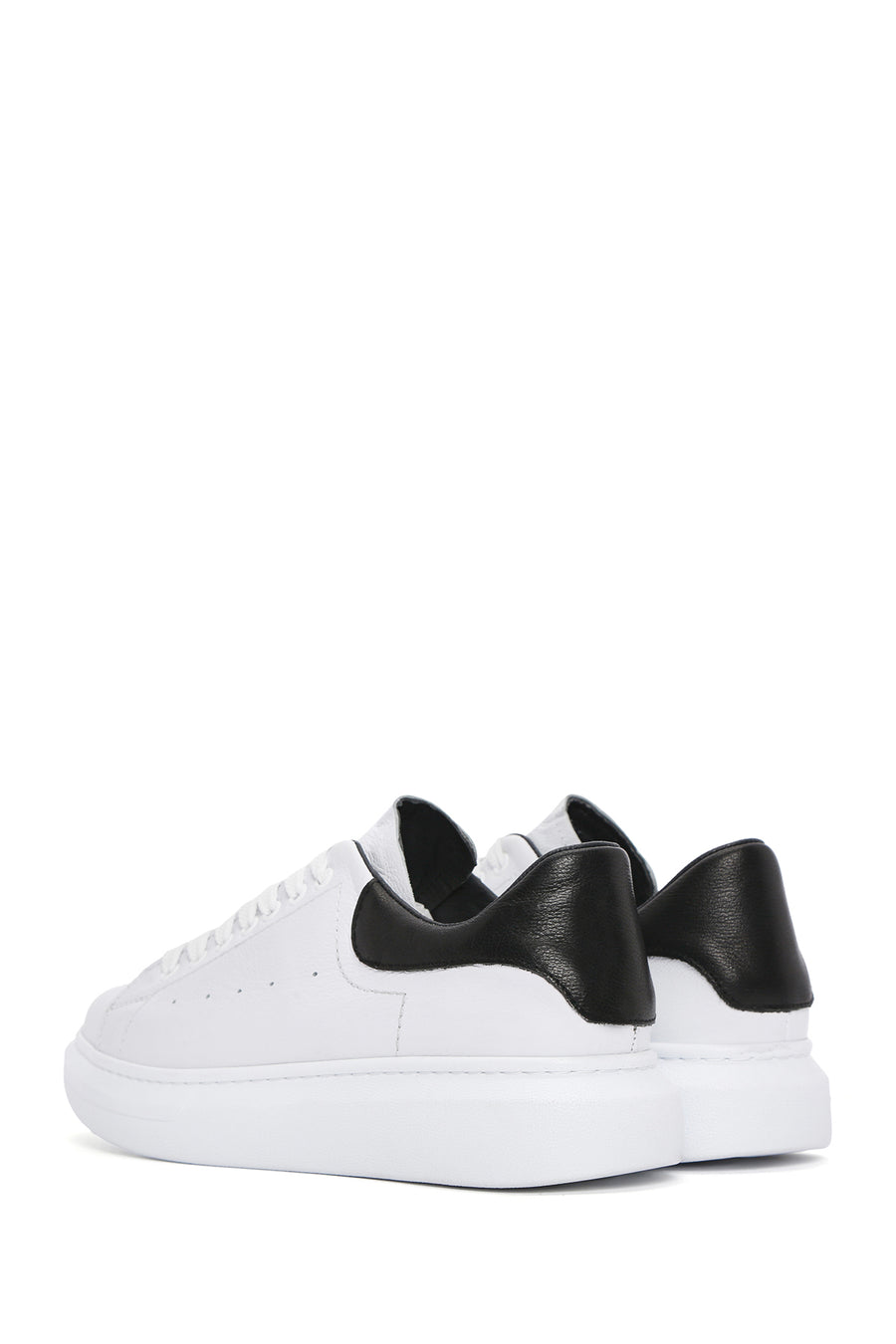 Men's White Lace-up Thick-Sole Leather Sneaker