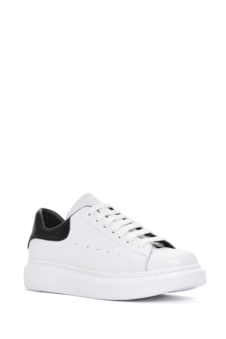 Men's White Lace-up Thick-Sole Leather Sneaker
