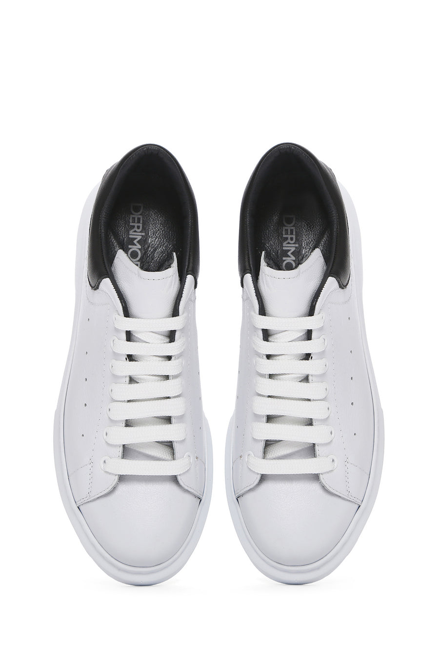 Men's White Lace-up Thick-Sole Leather Sneaker