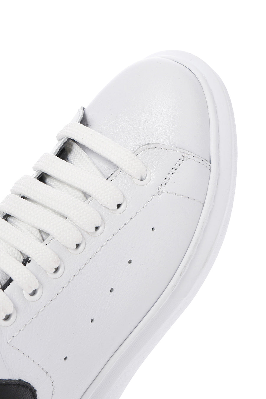Men's White Lace-up Thick-Sole Leather Sneaker