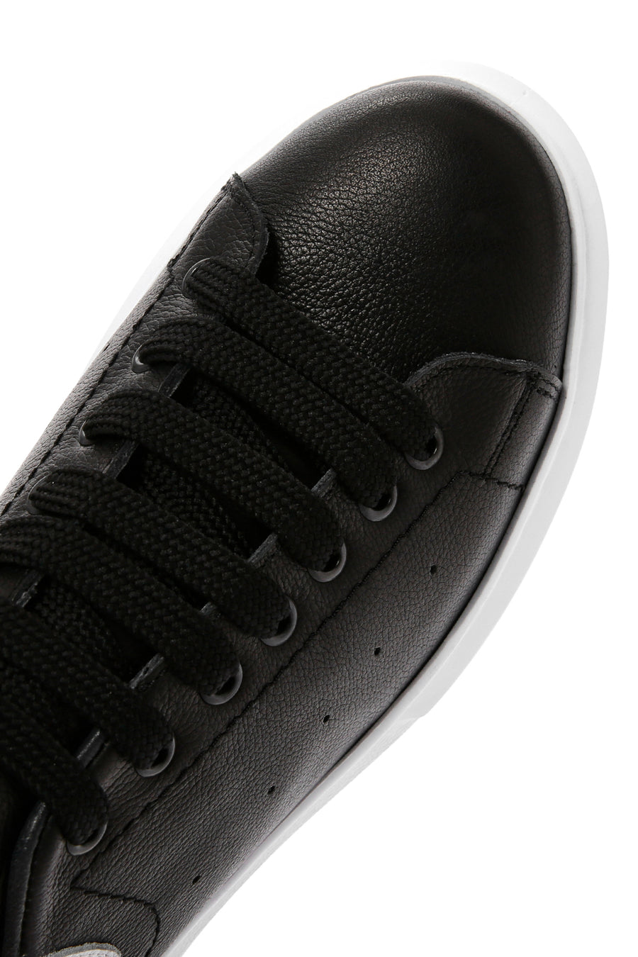 Men's Black Lace-up Thick-Sole Leather Sneaker