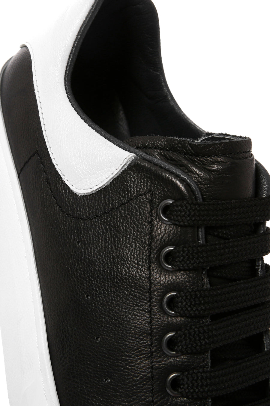 Men's Black Lace-up Thick-Sole Leather Sneaker