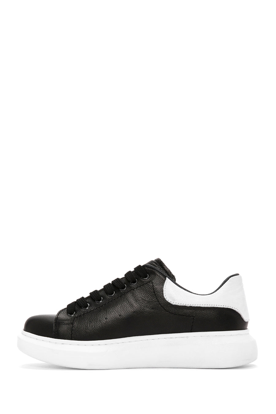 Men's Black Lace-up Thick-Sole Leather Sneaker