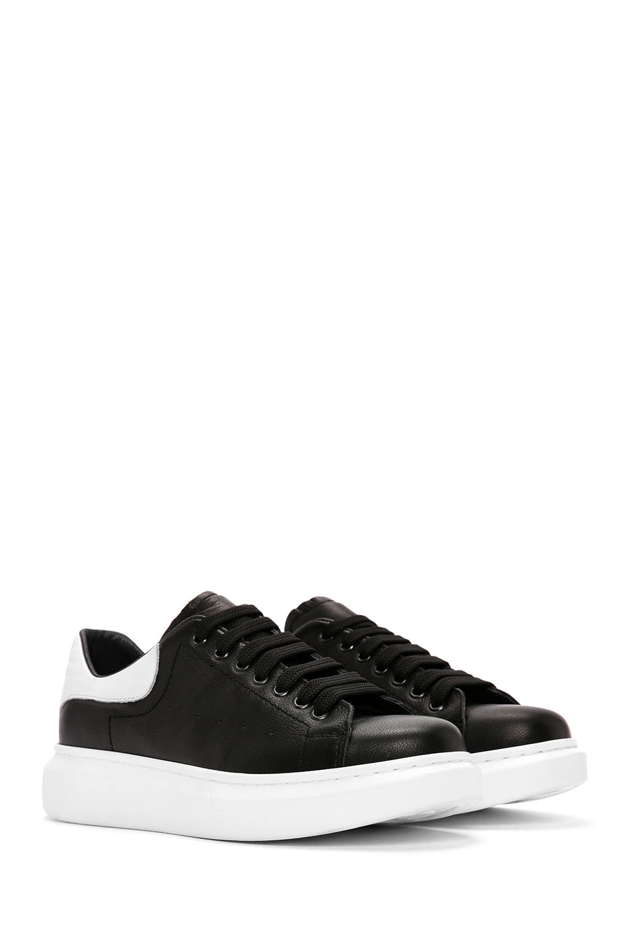 Men's Black Lace-up Thick-Sole Leather Sneaker