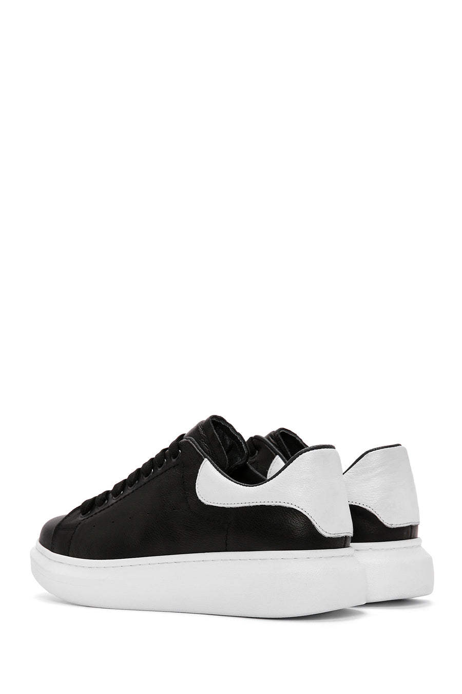 Men's Black Lace-up Thick-Sole Leather Sneaker
