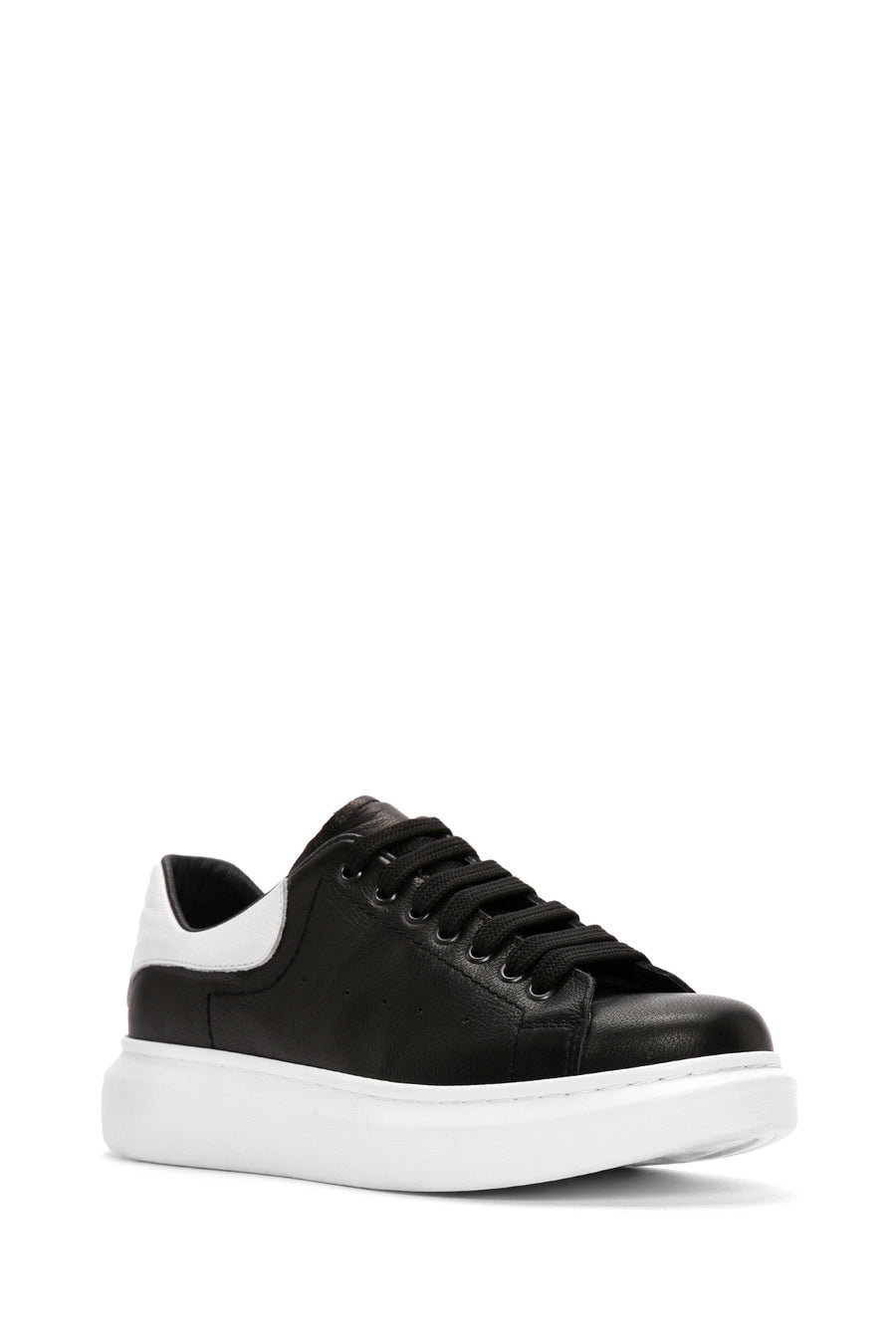 Men's Black Lace-up Thick-Sole Leather Sneaker